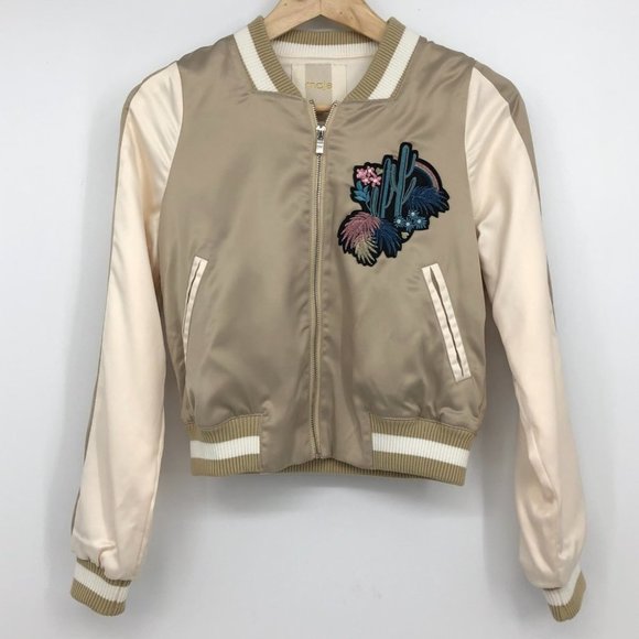 Maje Satin Bomber Jacket with Embroidered Floral Design - Picture 15 of 16